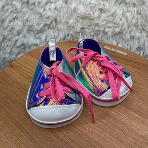 Build A Bear BAB Workshop Metallic Iridescent Rainbow Sparkle Sneakers Shoes
